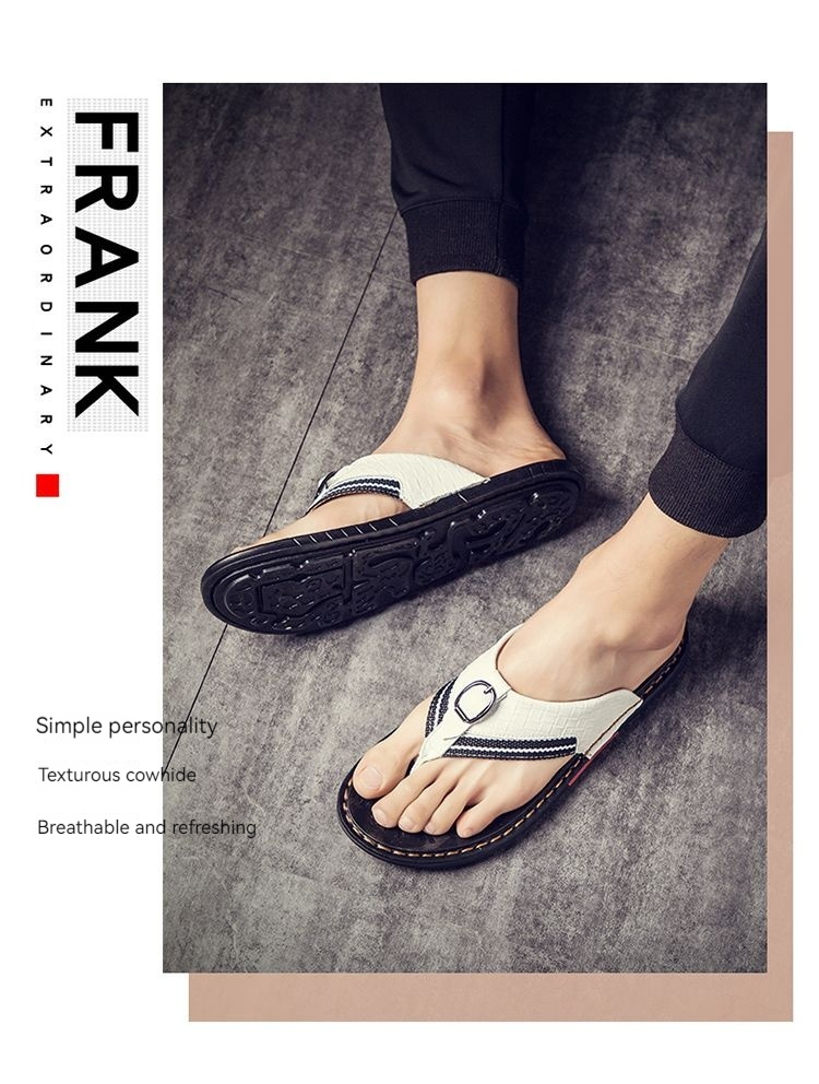Summer fashion casual sandals leather beach shoes, clip on men's anti slip and trendy slippers, herringbone slippers_voghion.com