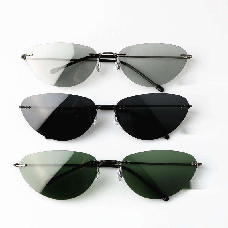 Neue Mode rahmenlose Sonnenbrille Cat Eye Metall polarisiert High Definition Angeln Fahrer Spiegel_voghion.com