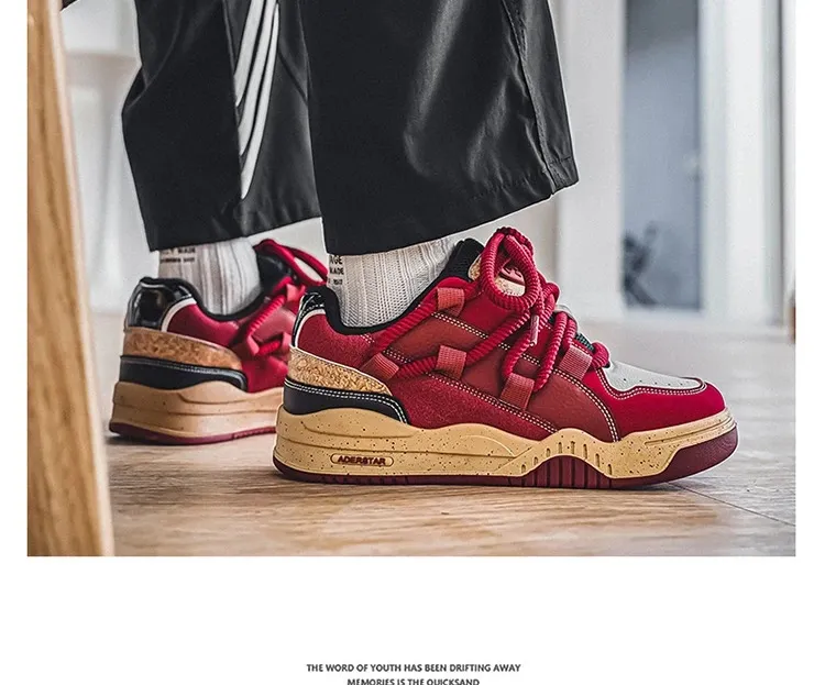 Modne, platformowe, retro, czerwone, uliczne, hip-hopowe buty męskie, trampki do skateboardingu, męskie, niskie, codzienne, sportowe buty sportowe 250310_voghion.com