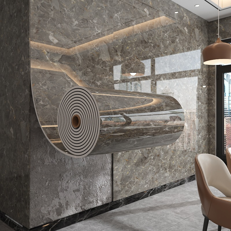 Luxury Dark Grey Marble Wall Film – Glossy Waterproof Peel & Stick Wall Covering For Modern Interiors 40cm * 3/5/10m