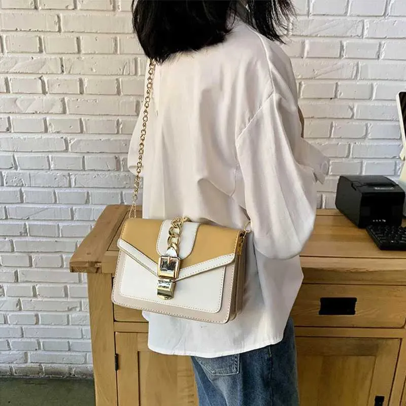 Mode Frauen Kette Crossbody Freizeit Splice Kleine Quadratische Schulter Design Umhängetasche Reise Geldbörse und Handtasche241216_voghion.com