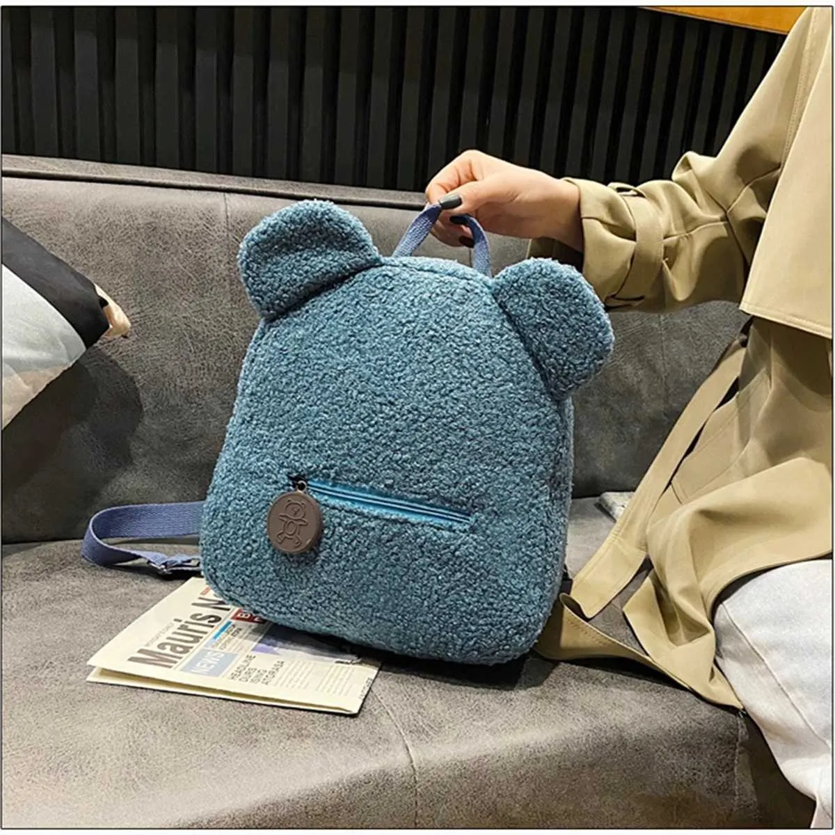 Plüsch Damentasche Herbst und Winter neue koreanische Version süßer kleiner Bär Ohr Rucksack Mädchen Eltern-Kind-Tasche-LJXC241217_voghion.com