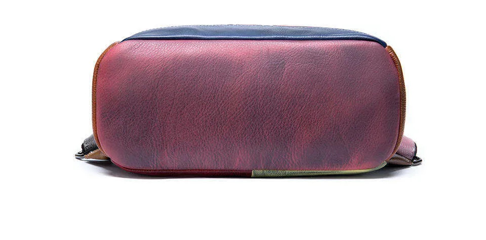 Äkta ryggsäck i nötskinn, slumpmässig färg, lapptäcksstil, unisex, användbar ryggsäck, damer, mini-mochila, shoppingväska 2021_voghion.com