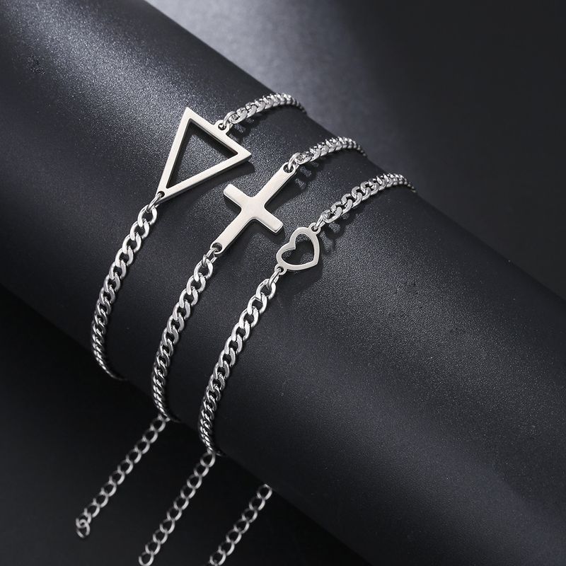 Pulseira de aço inoxidável geométrica triangular NK com pingente de cruz hip hop para homens e mulheres_voghion.com