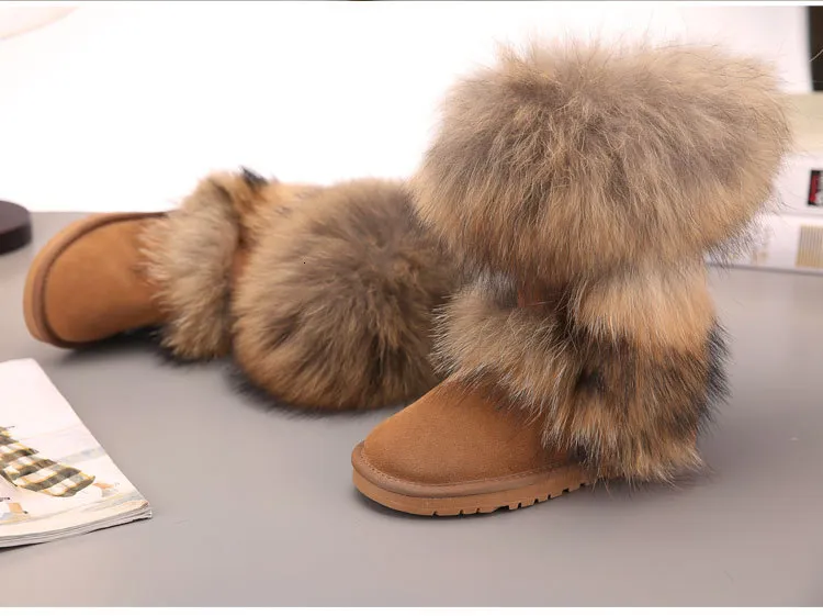 New Arrival 2023 Non-Slip Fox Fur Woman Winter Shoes Genuine Leather Natural Womens Snow Boots Thick Plush_voghion.com