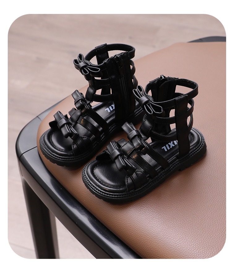 Little Girl Sweet Bow Princess Shoes 2024 Summer New Fashion Korean Edition Girls High Top Roman Sandals_voghion.com