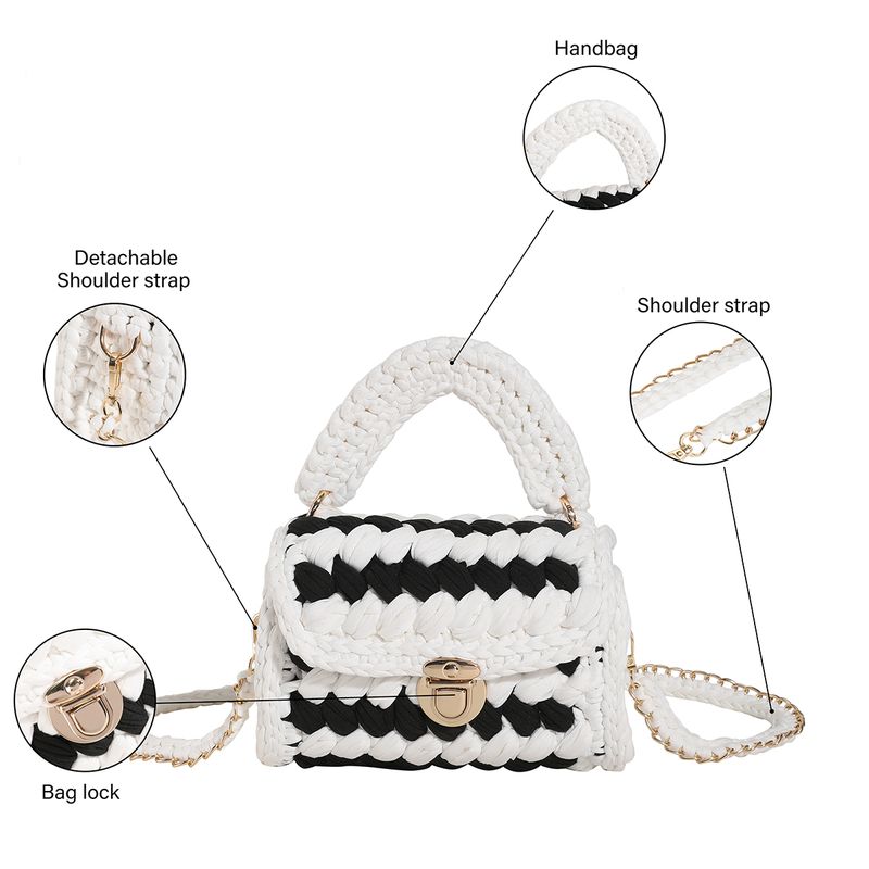 Stricktaschen Da, handgefertigt, gewebte Handtaschen mit Kette, modische, einfarbige, quadratische Häkeltasche für_voghion.com