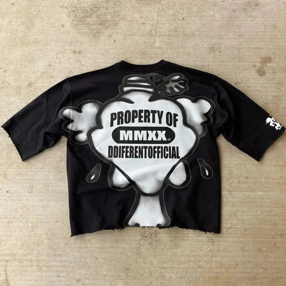 Y2k Retro Tie Dye Nummer T-Shirts Gothic Hip Hop Grafik Graffiti Print Cropped Top für Männer Übergroße lose lange Ärmel_voghion.com