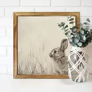 Decorațiune murală rustică cu iepuraș - semn înrămat în lemn de 20x20 cm cu iepure vintage. Decor perfect pentru casă sau ca și cadou de Paște._voghion.com