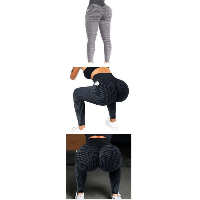 Pantalones de mujer de fitness casual de yoga de gran tamaño de cintura alta con bolsillo en la cadera en forma de panal_voghion.com