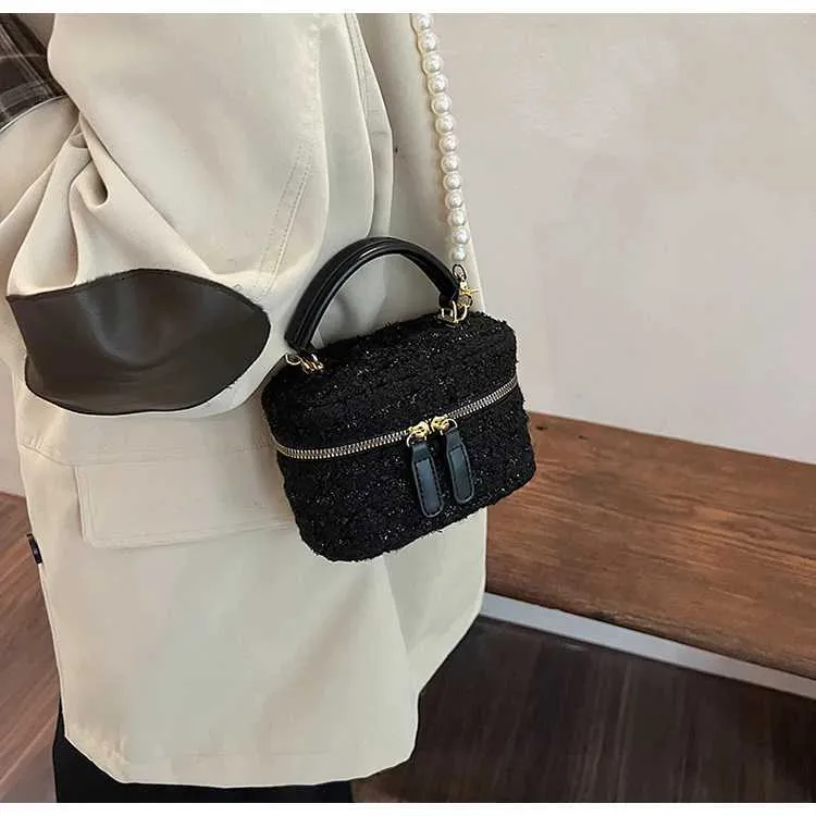 Mini Umhängetasche Für Damen Tweed Karo Klappentasche Perle_voghion.com