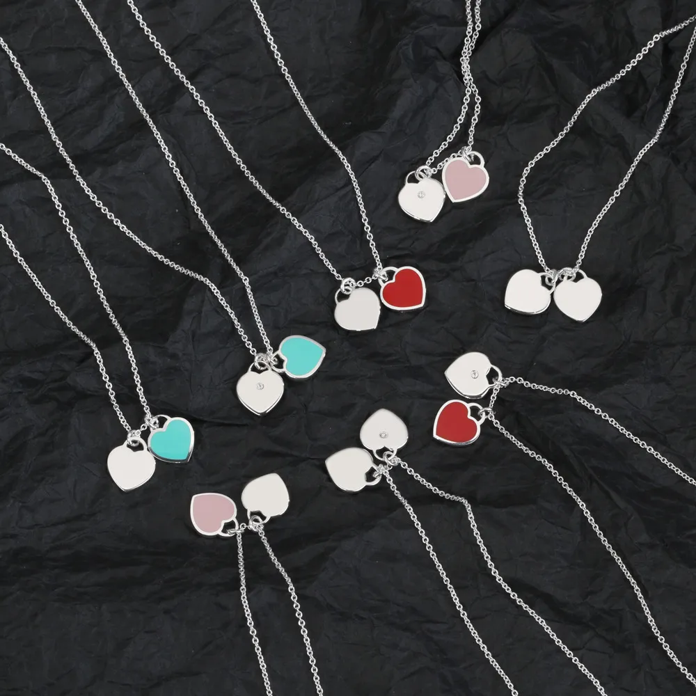 S Sier Love Double Pink Heart Designer Pendant Necklace for Women Girls Cross Link Chain Choker Lovely Cute Necklaces_voghion.com