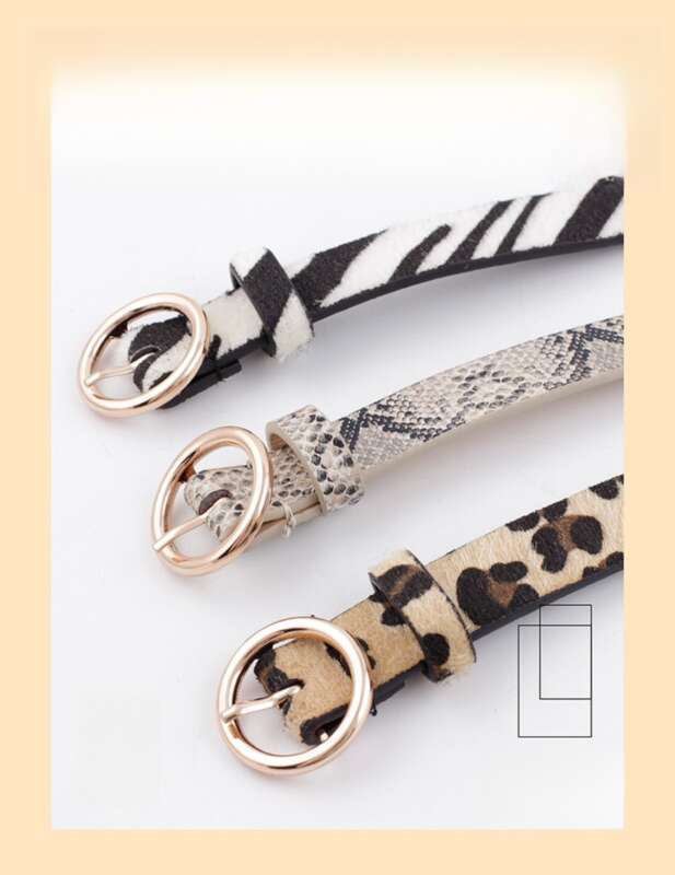 Ceinture fine décorative pour femme en jean avec boucle ronde et motif serpent à rayures léopard_voghion.com