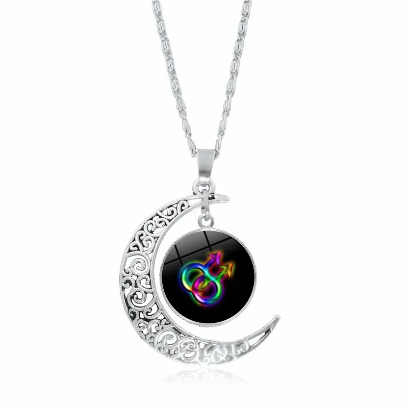 Rainbow Pride Moon Pendant Necklace For Women And Men Jewelry_voghion.com