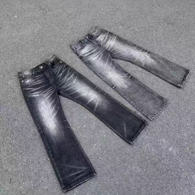 Vintage Whisker Wash Black Bootcut Jeans – Cleanfit High Street Style With Subtle Flare Silhouette