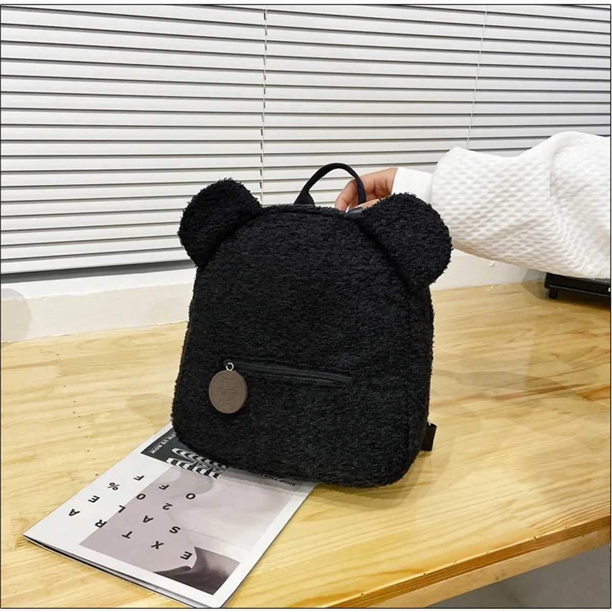 Plüsch Damentasche Herbst und Winter neue koreanische Version süßer kleiner Bär Ohr Rucksack Mädchen Eltern-Kind-Tasche-LJXC241217_voghion.com
