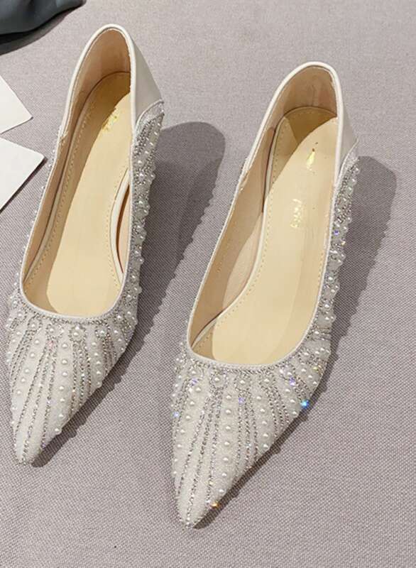 Damen High Heels, Slim Spring 2025, 7 cm kleiner Absatz, spitze französische Einzelschuhe_voghion.com