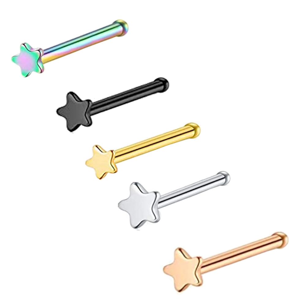 straight stainless steel five-pointed star nose nail nose nail curved stainless steel piercing jewelry
