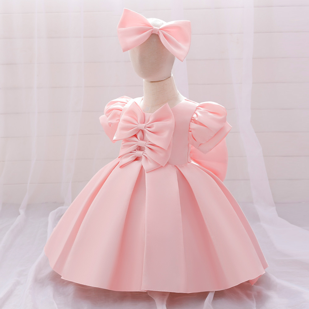 Mère et enfants filles européennes et américaines s'habillent robe de princesse robe à manches bouffantes pour bébé robe de baptême pour bébé d'un an_voghion.com