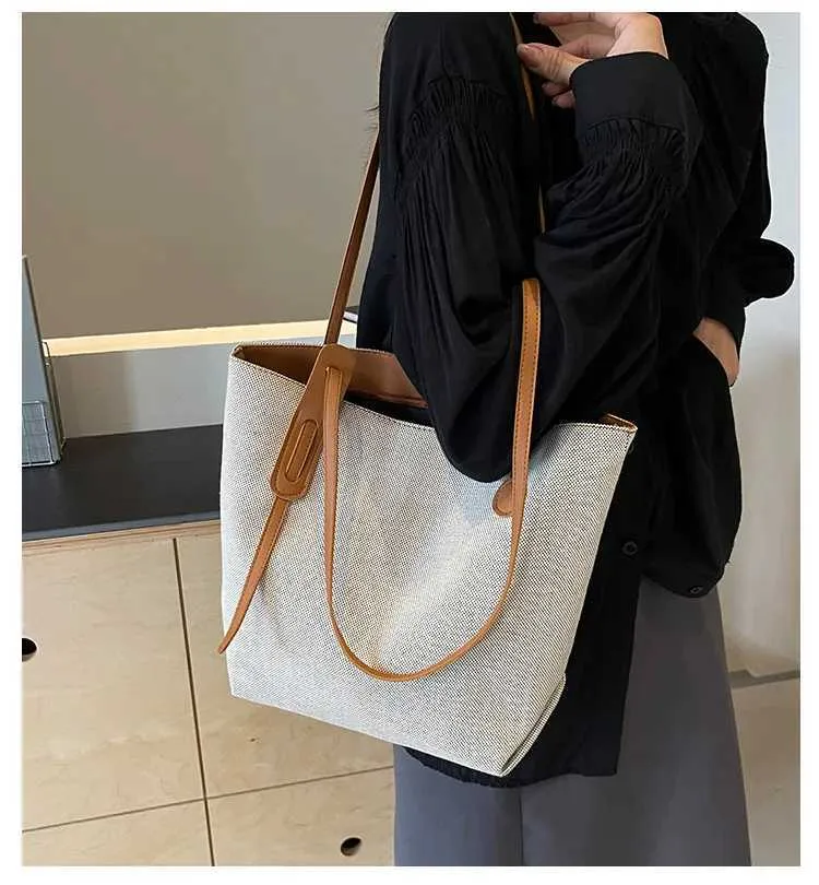 Borsa tote e borsa a spalla da donna in tela versatile casual_voghion.com