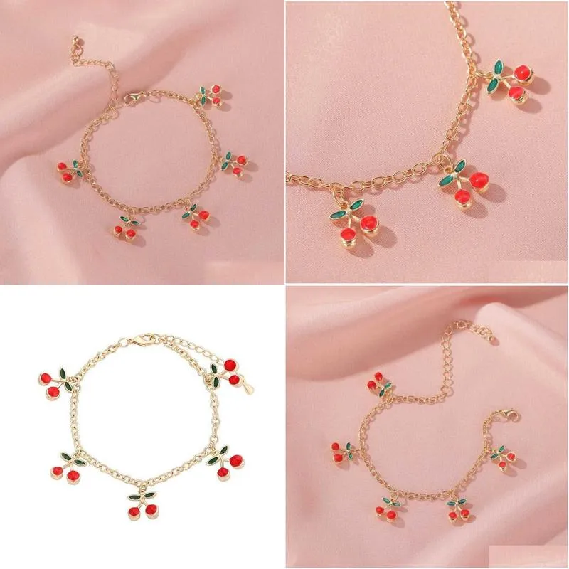 Bracciale con ciondolo ciliegia per donna oro regolabile_voghion.com