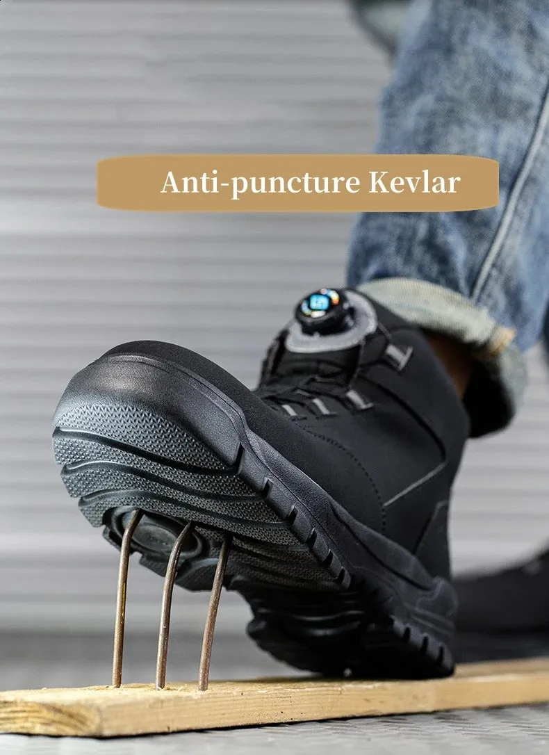 Bottes de sécurité imperméables à bouton rotatif pour hommes, résistantes aux chocs et aux perforations, chaussures de travail légères pour l'automne_voghion.com