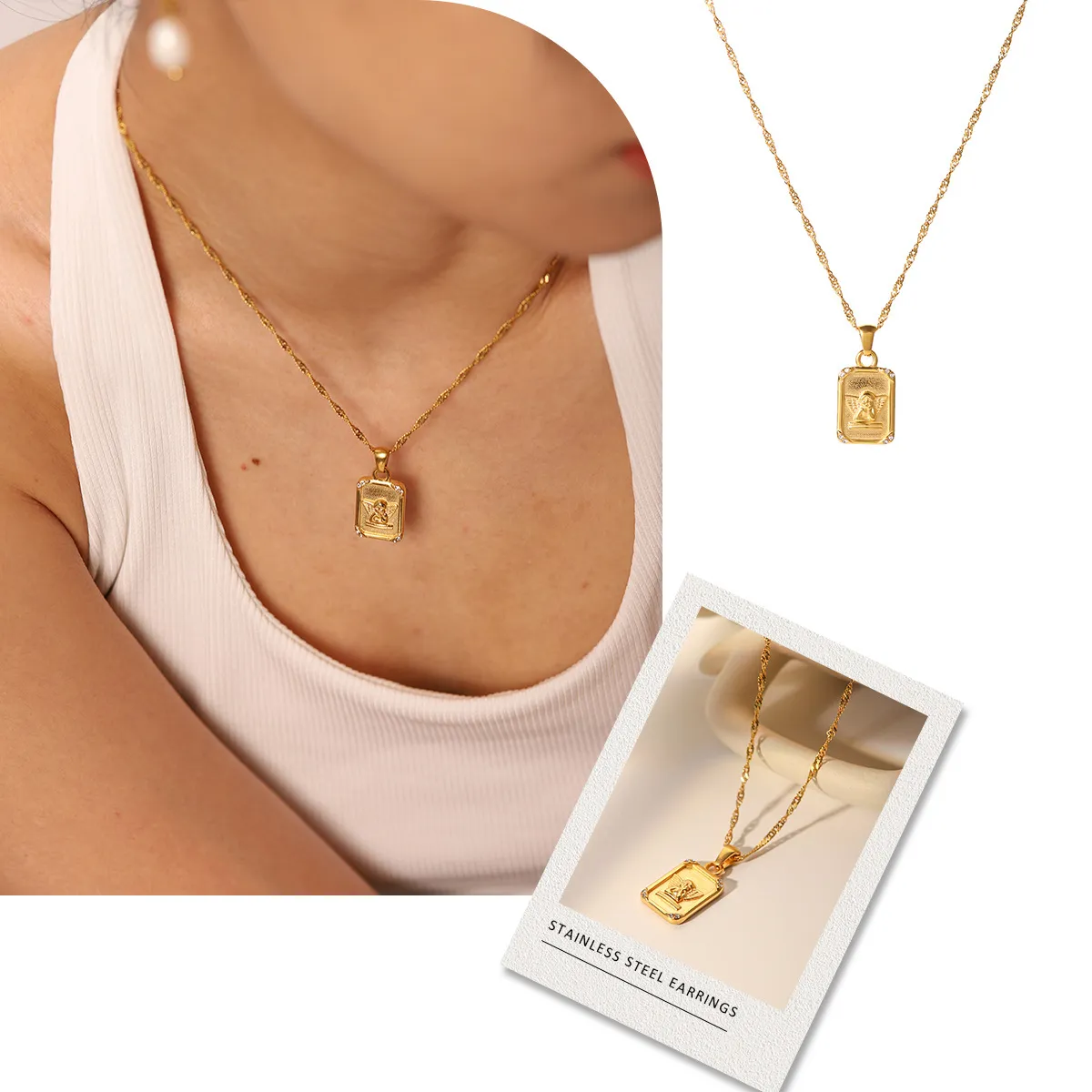Franse vintage engel hanger ketting voor dames goud titanium staal_voghion.com