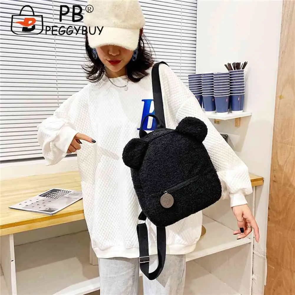 Casual Fleece Bear Shaped Shoulder Cute Women Backpack Children School Bag Travel Rucksack Solid Color Handbag_voghion.com