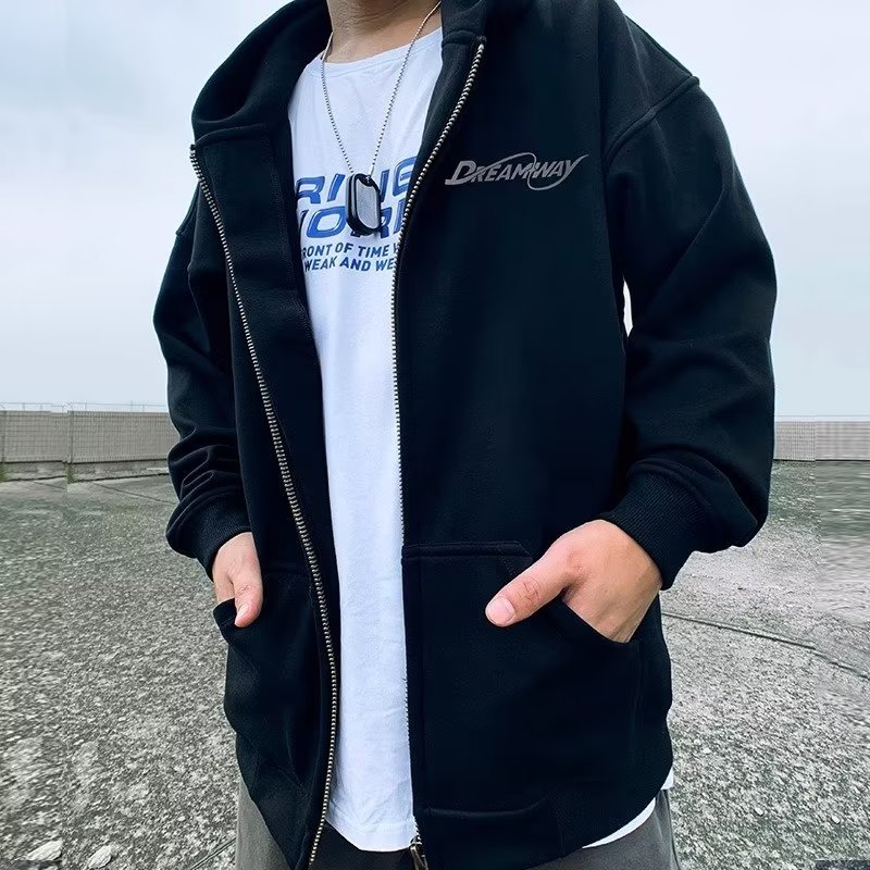 Moderns, liela izmēra apģērbs ar palielinātiem burtiem, hiphopa stila kapuci ar rāvējslēdzēju, vīriešu moderna jaka, ziemas_voghion.com