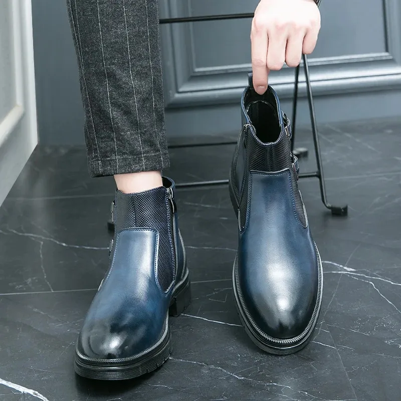 Classic Leather Business Ankle Boots For Men With Double Buckle_voghion.com