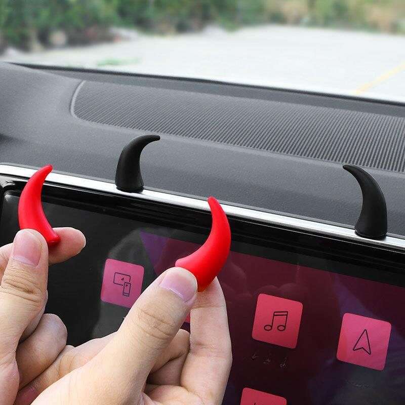 New Creative Trendy Small Bull Devil Horn Center Console Display Steering Wheel Cute Car Decoration_voghion.com