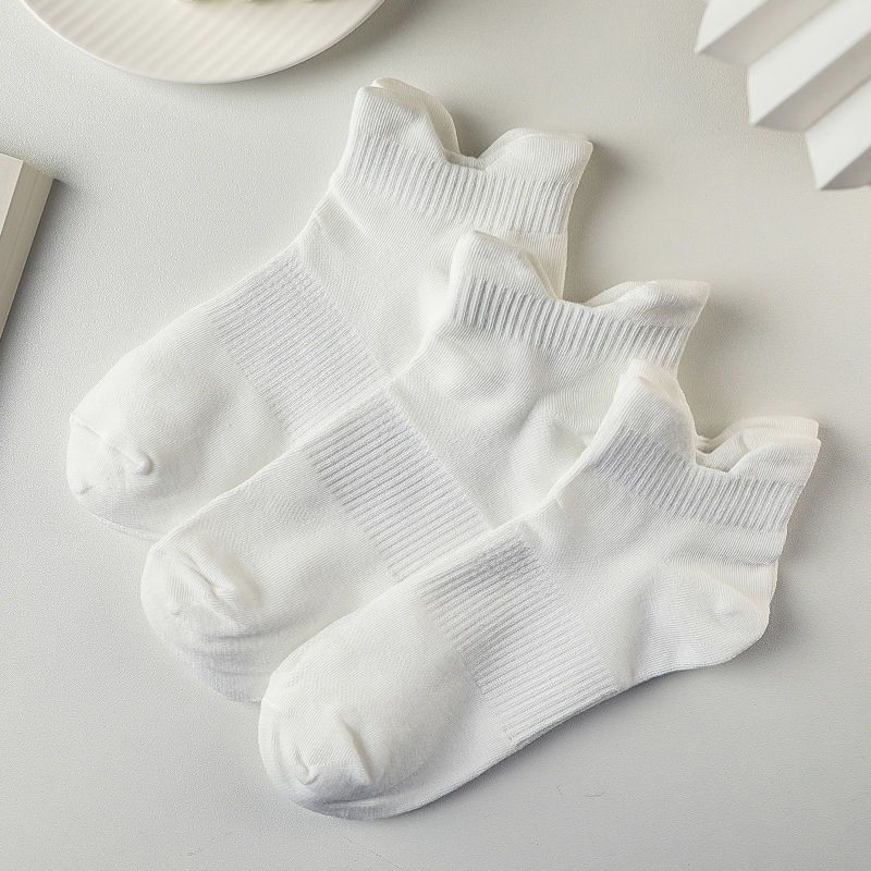 5 peças [Pacote combinado] Enviar ~ Meias brancas de comprimento médio para homens, meias esportivas simples com orelhas duplas, meias curtas versáteis_voghion.com