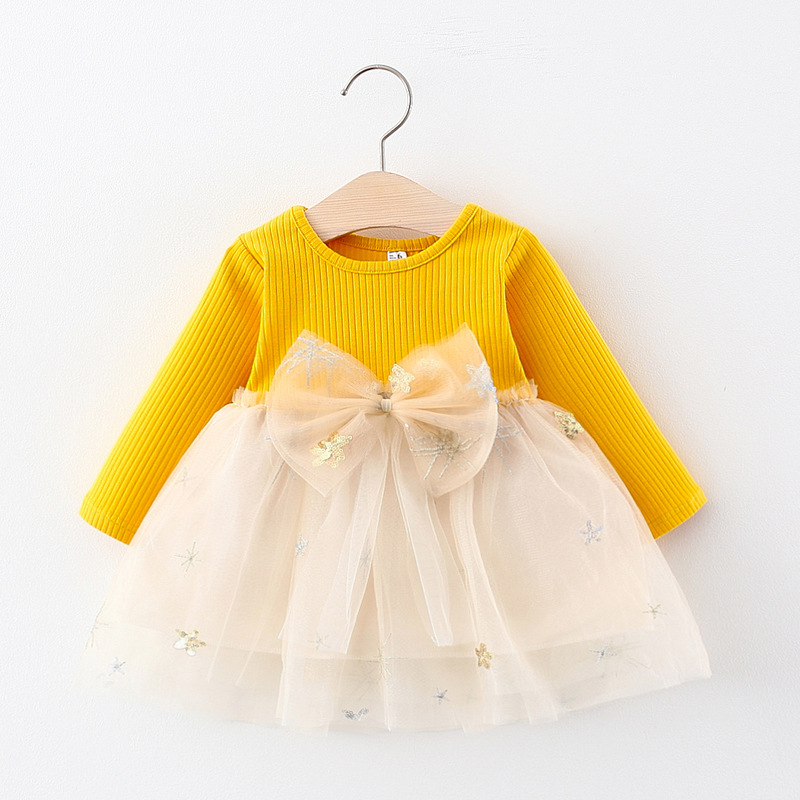 Baby Girl Clothes Pink Long Sleeve Tutu Cute Round Neck Baby Dress Birthday Gift Dress for Kids_voghion.com
