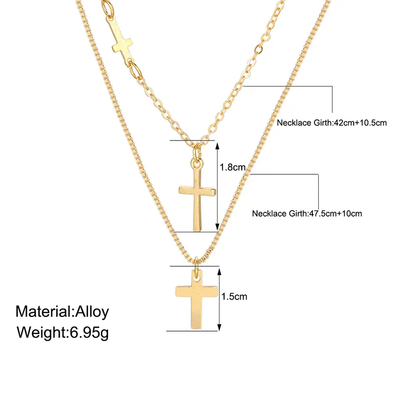 Colliers pendentifs Collier simple à double couche en croix pour femmes Chaîne élégante à gouttelettes de strass Colliers fins_voghion.com