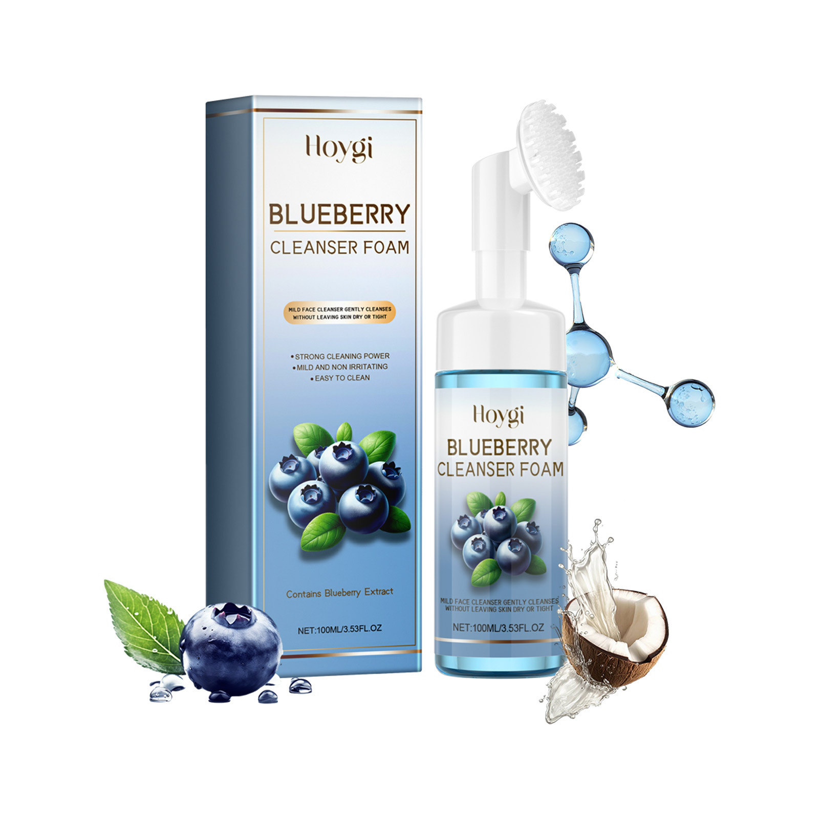 Hoygi Blueberry Schaumreiniger Reinigt das Gesicht mit zarter Textur, massiert und repariert dunkle Mitesser_voghion.com