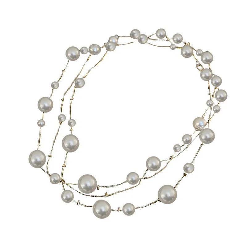 Collana lunga di perle elegante per donna catena stile coreano_voghion.com