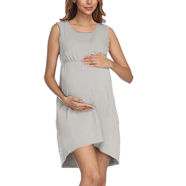 Robes de maternité 2024 col rond robe sans manches à la mode femmes enceintes vêtements allaitement grossesse Q06201_voghion.com