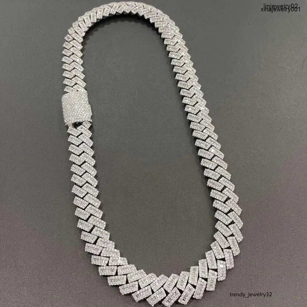 Pendant 15mm Hip Hop VVS Diamond Baguette Cuban Link Chain Moissanite Sier Jewelry Box Necklaces Hiphop_voghion.com