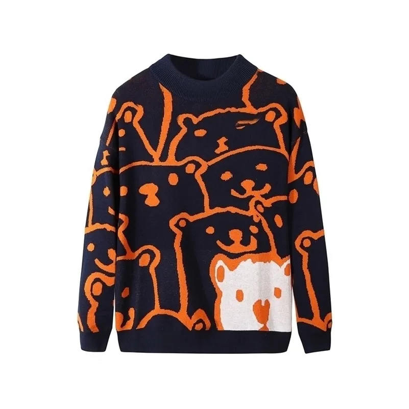 Cartoon Bär Männer Winter Herrenbekleidung Mode Langarm Strickpullover Pullover Homme Übergroßer neuer Baumwollmantel_voghion.com