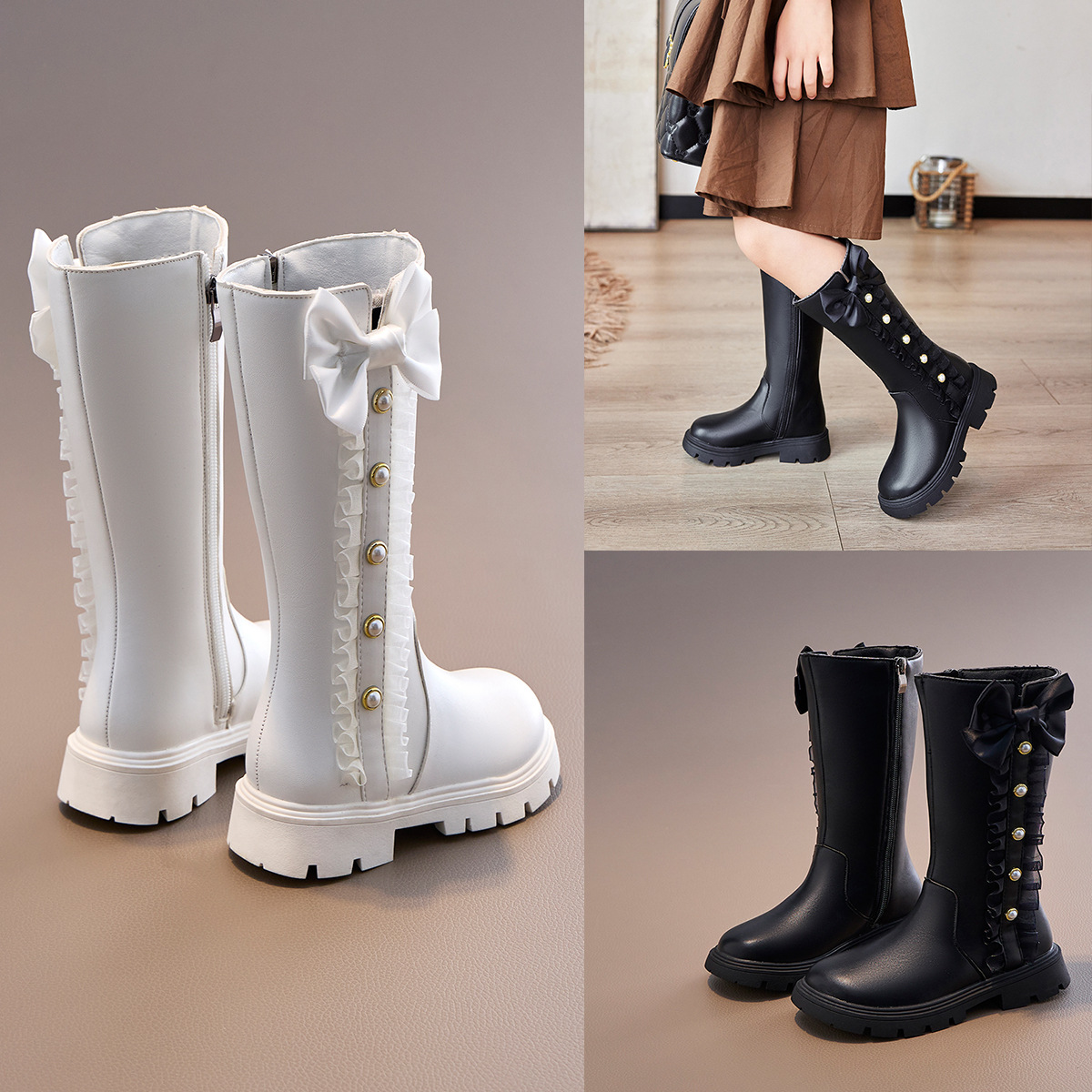 Kids Shoes Girls long boots 2024 new children's internet celebrity performance high boots Martin boots little girl stylish single boots