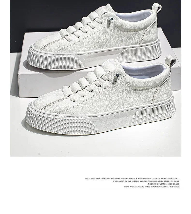 Uomo Classiche Sneakers Bianche Casual Morbide in Pelle con Lacci Moda Uomo Scarpe da Passeggio all'Aperto Scarpe da Ginnastica Maschili_voghion.com