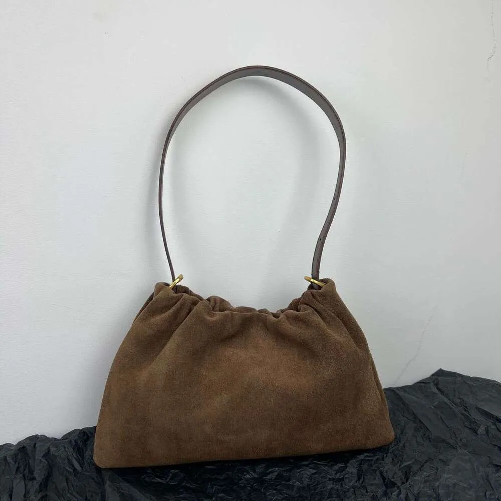 Borsa a tracolla da donna in pelle scamosciata opaca con 2 cinturini, in pelle di mucca scamosciata, stile coreano, con arricciature, color caffè kakhi_voghion.com