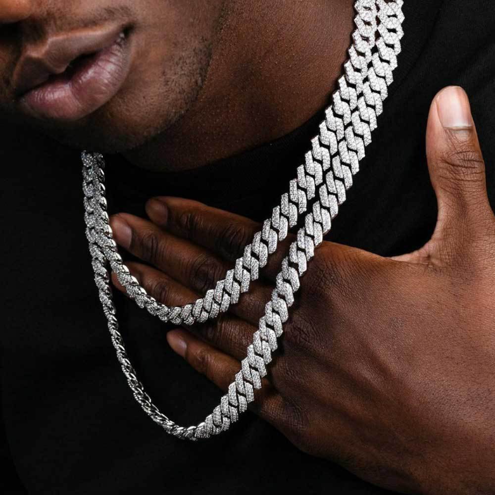 Men’s Jewelry Copper Zirconium Hip Hop Necklace Jewelry Trendy Brand 14mm Diamond Shaped Cuban Necklace For Men And Women