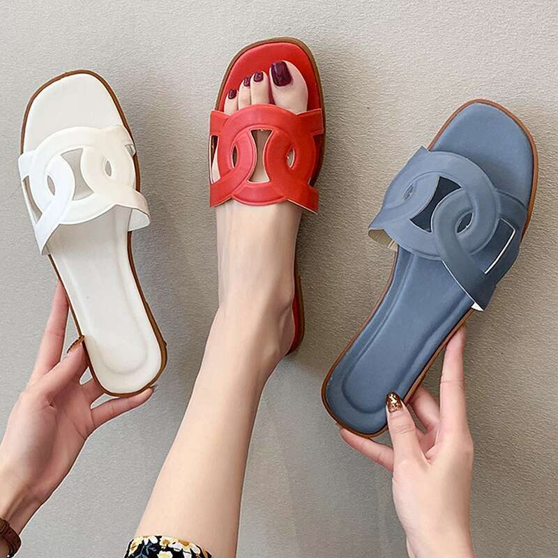SHLIANG Damtofflor Sommarmärke Slides Öppen Tå Platta Casual Skor Fritids Sandaler Kvinnliga Strand Flip Flops Tofflor Stor Storlek 35-41 Y0277_voghion.com