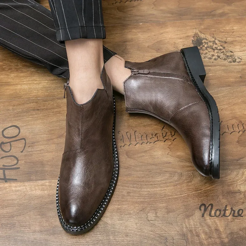For Fashion Casual British Style Short Boot Side Zipper High-Top Shoes Men Man Classic Retro Leather Ankle Boots 240620_voghion.com