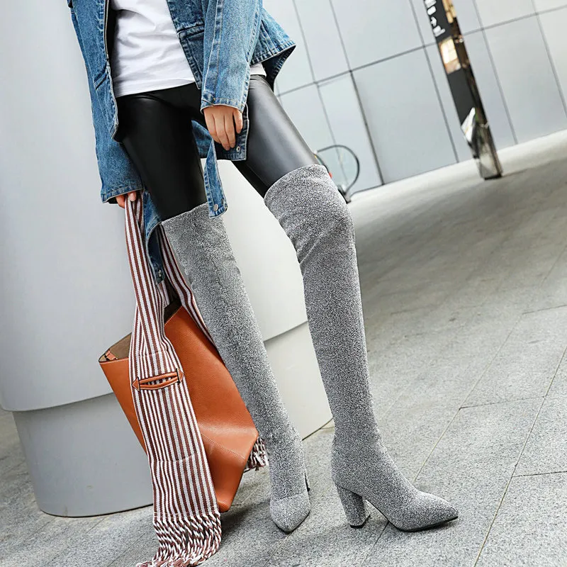 Bg luipaard Sokken Dames Overknee Laarzen Plus Size Hoge Hakken Schoenen Dames Herfst Winter Warm Lang_voghion.com