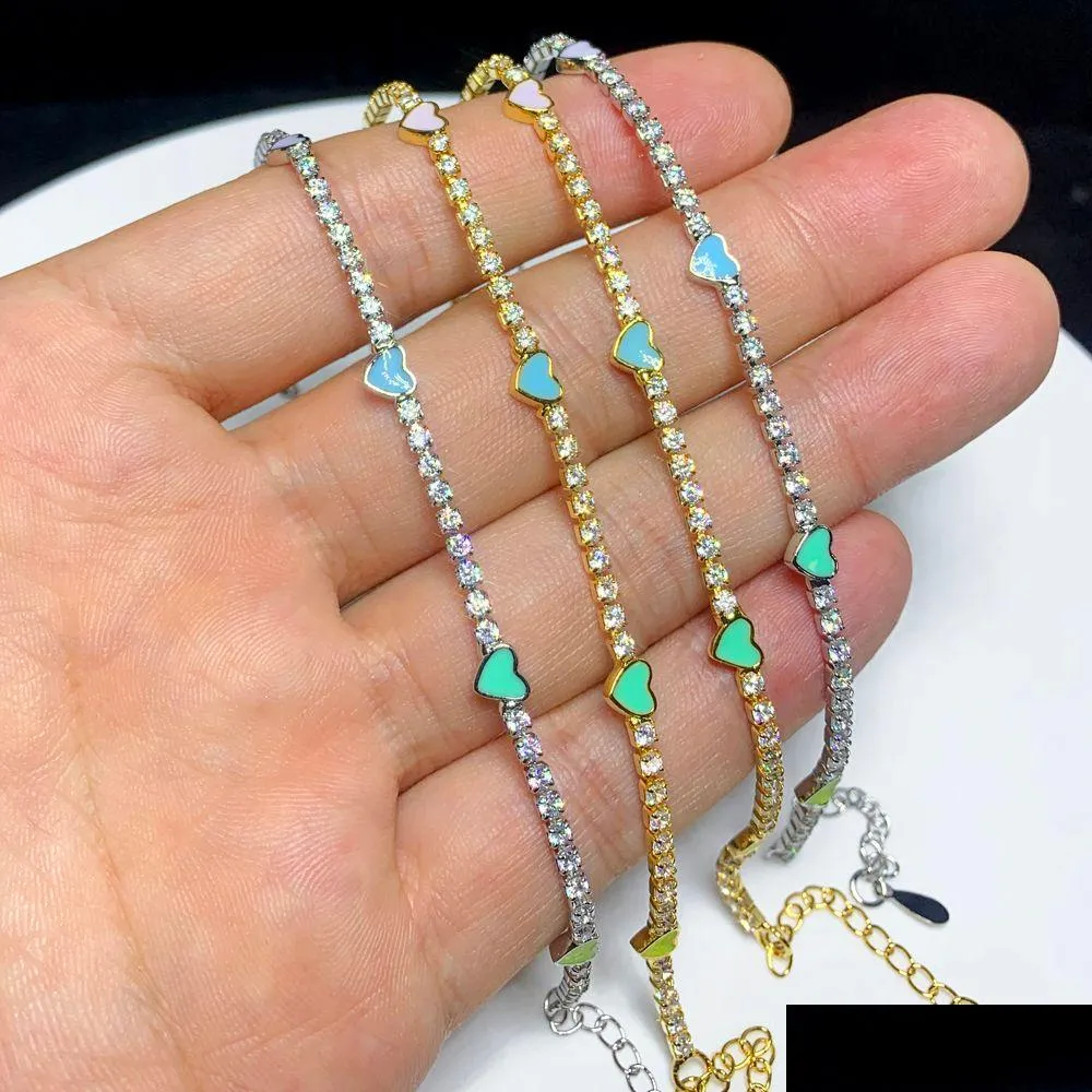 Bracciale charm smaltato arcobaleno cuore tennis elegante_voghion.com