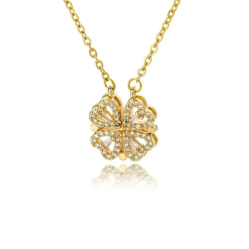 Collana con foglia portafortuna, donna, erba, magnete, attrae la luce, accessori di alta qualità, senso di un'altra catena per clavicola_voghion.com