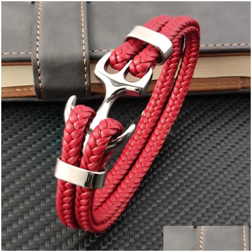 Braccialetti con ciondoli Ancora Acciaio inossidabile Uomo Bracciale in pelle Per amico Compleanno Anno Regalo Braccialetti Gioielli Accessori_voghion.com