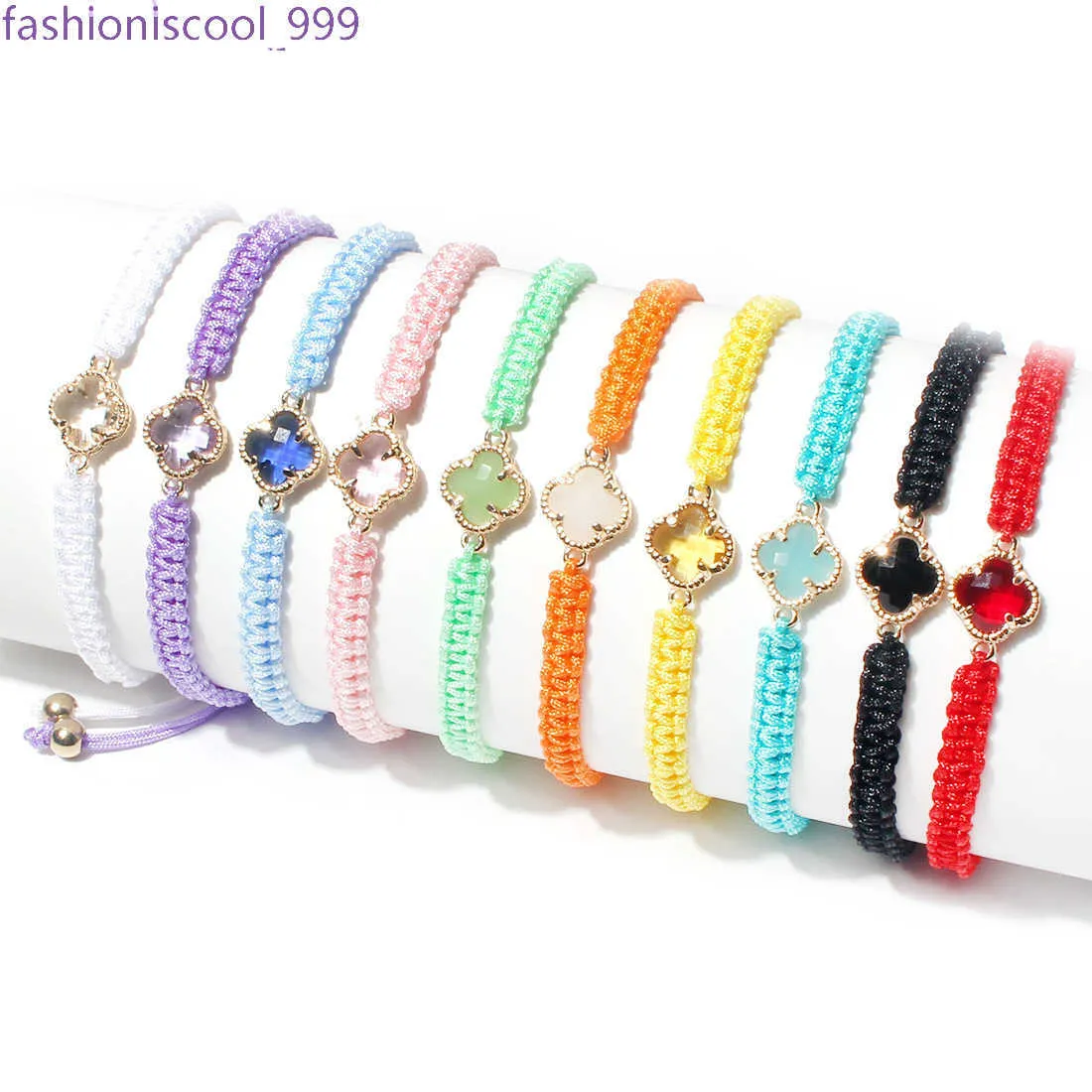 KDC869 großhandel mode handgemachte glück Vierblättriges Kleeblatt Blume charme armband rame seil schmuck frauen string mädchen_voghion.com